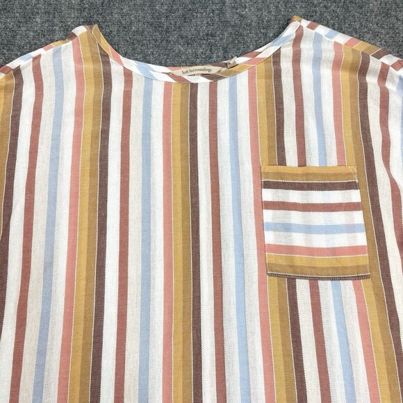 Soft Surroundings Enyo Striped Top Womens Large Roll Tab Sleeve Cotton Tencel - Picture 5 of 12